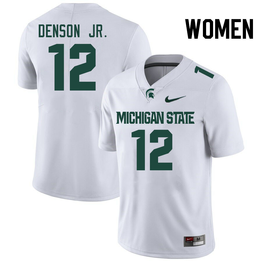 Women #12 Justin Denson Jr. Michigan State Spartans College Football Jersesys Stitched-White